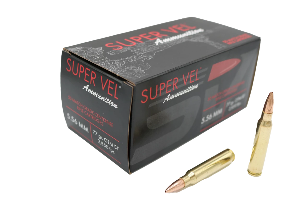 Super Vel 5.56 NATO 77 grain OTM boat tail factory new match rifle ammo, single 50-round box