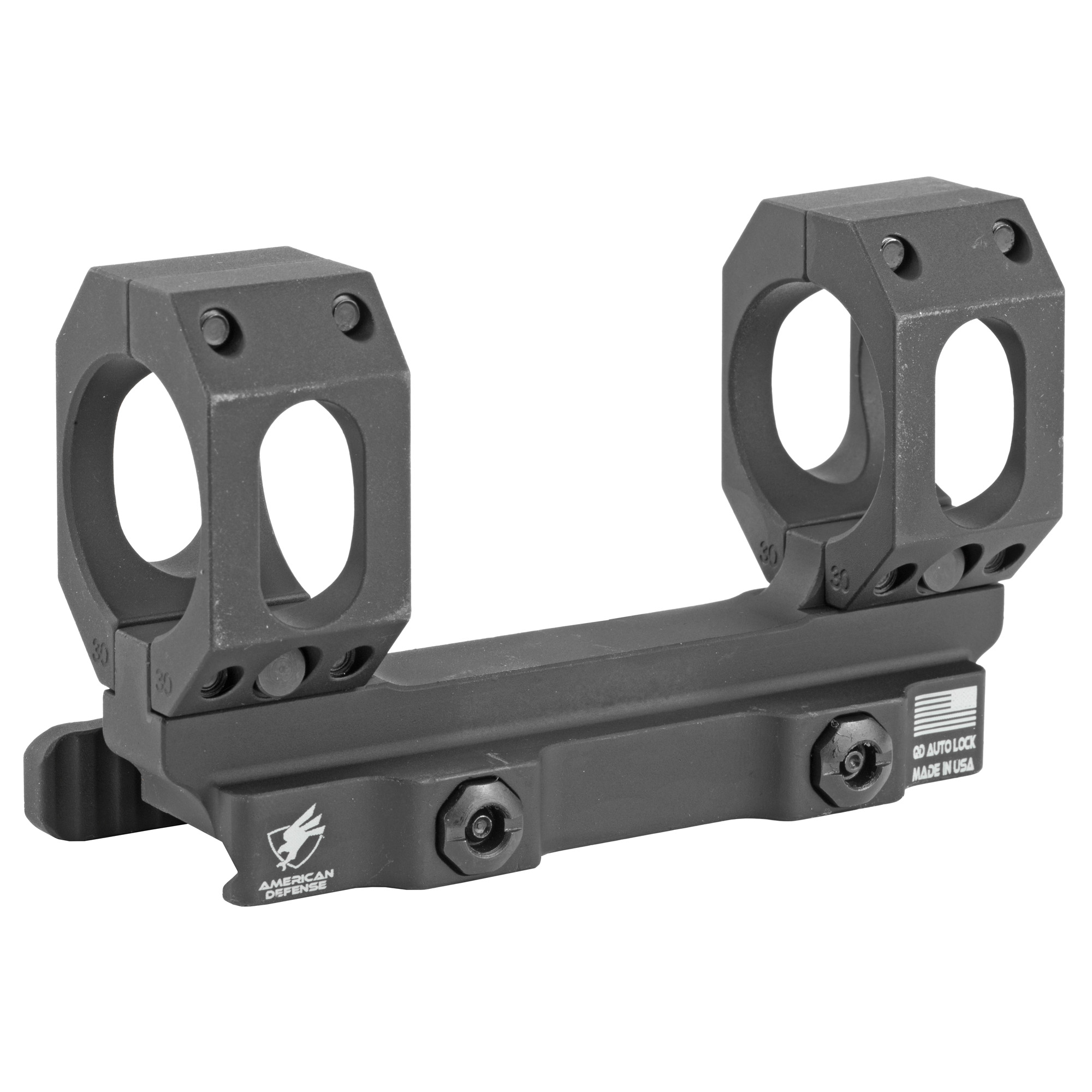 American Defense AD-RECON-S 30mm QD scope mount, black hardcoat anodized, one-piece Picatinny rail mount with Auto Lock levers