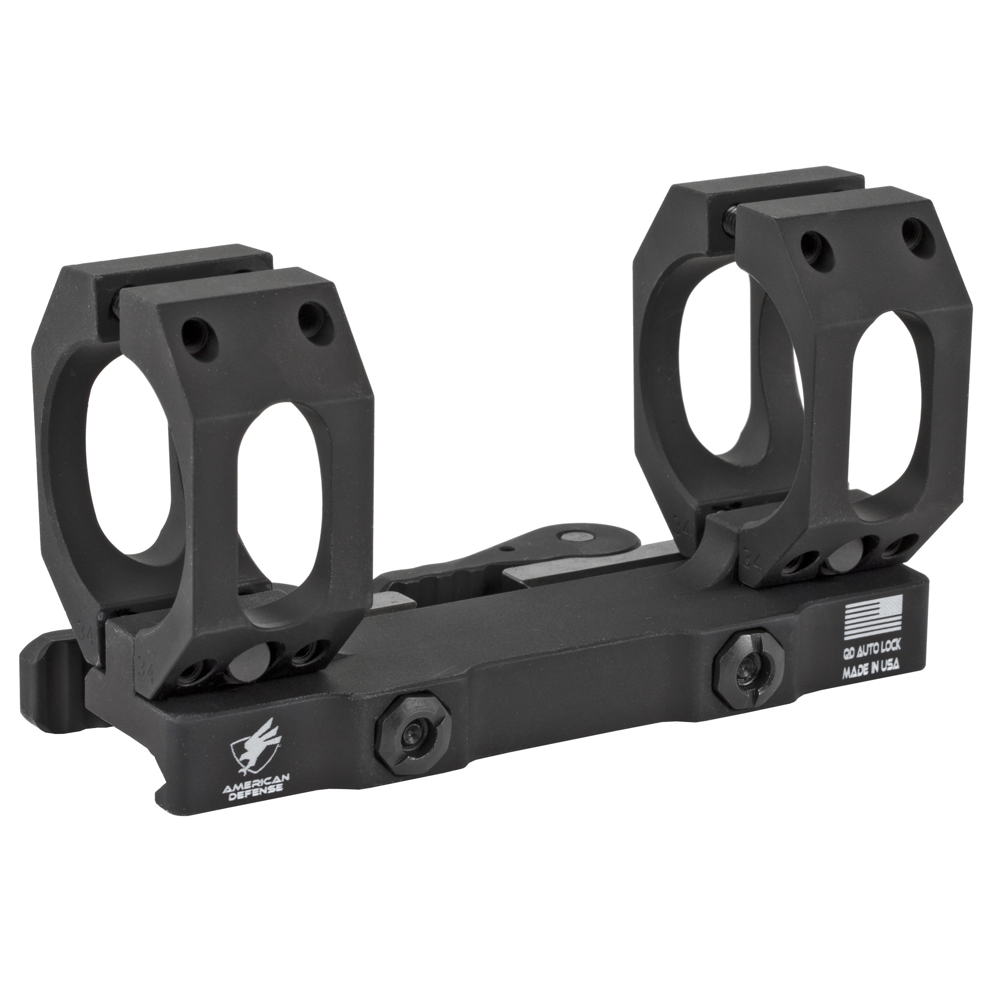 American Defense AD-RECON-SL 34mm low-profile QD scope mount with tactical levers, black hardcoat anodized