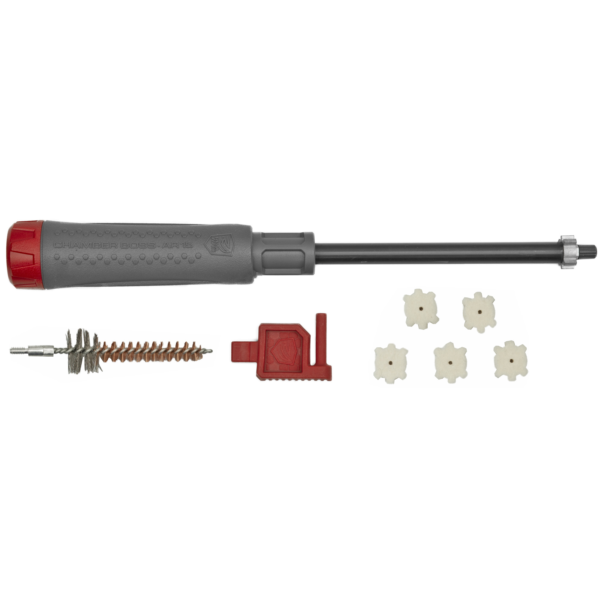Real Avid Chamber Boss AR-15 chamber cleaning tool with scraper, brush and star chamber pads