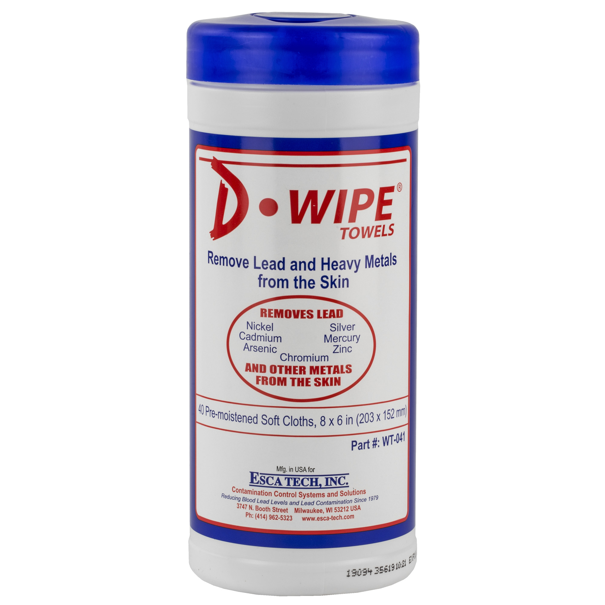 D-Lead D-Wipe pop-up canister of 40 lead removal towels, sold as a case of 12