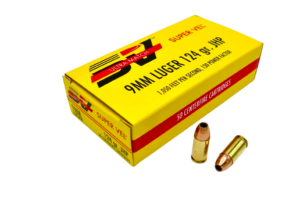 Super Vel Ultra Match 9mm Luger 124 grain JHP factory new match ammo, single 50-round box