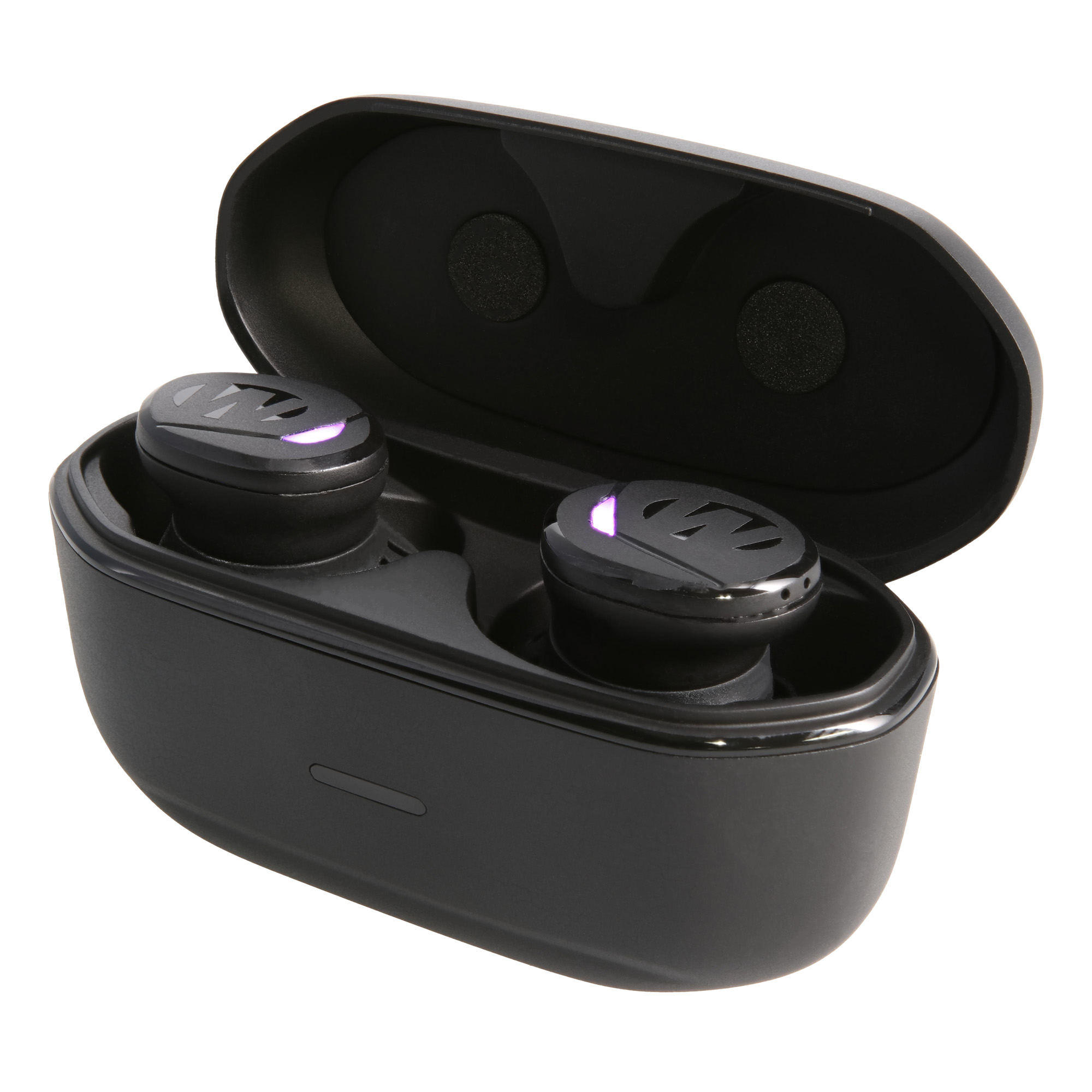 Walker's Suppressor Bluetooth electronic earbuds in black with rugged USB charging case
