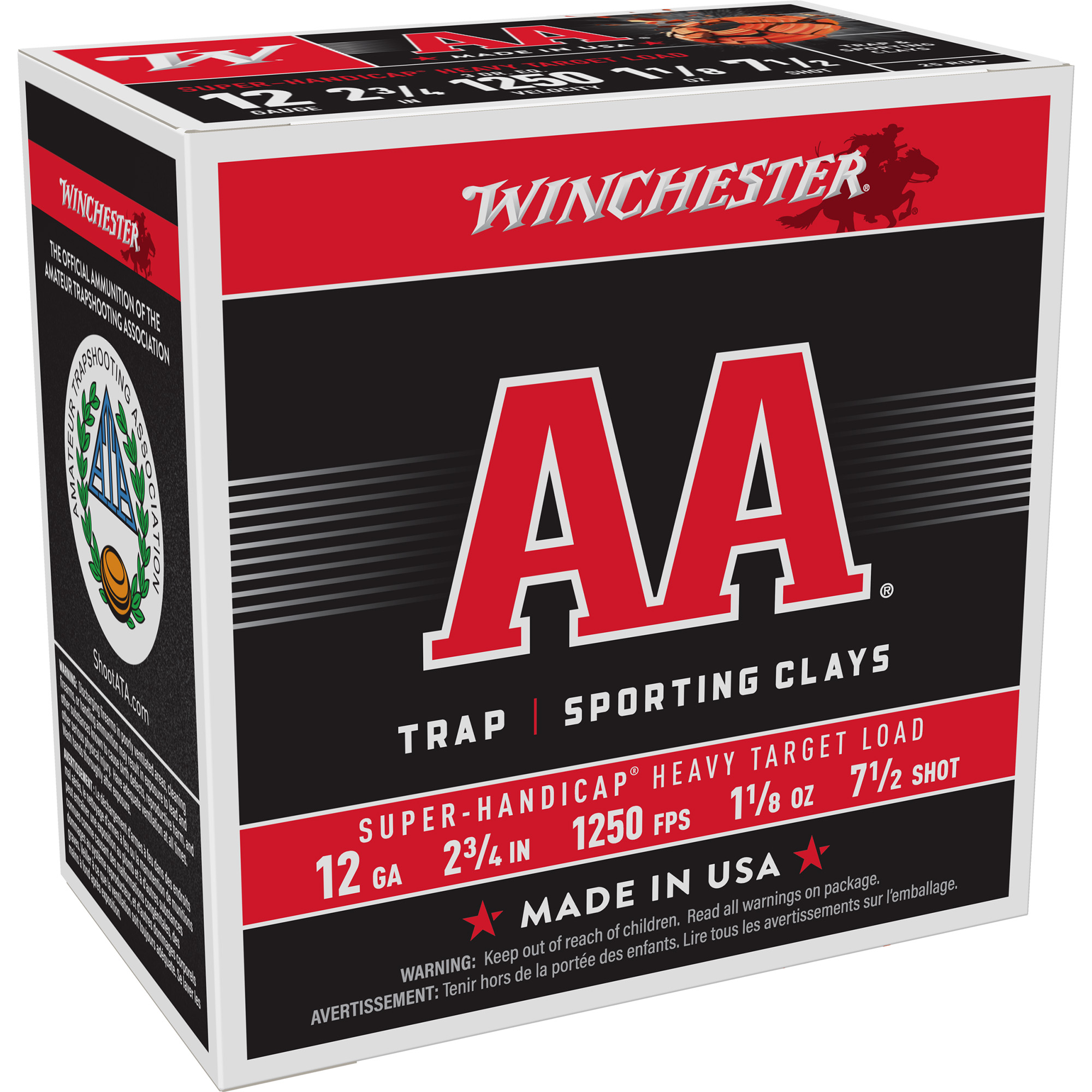 Winchester AA Super Handicap 12 gauge 2-3/4 inch 1-1/8 ounce 7.5 shot target shotshells, 25 round box